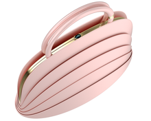 Load image into Gallery viewer, Millefoglie J handbag. Rose pink calfskin and hawk's eye gemstone. Gold-plated jewellery accents. - Gabo Guzzo