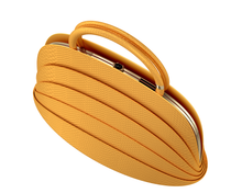 Load image into Gallery viewer, Millefoglie J handbag. Saffron-yellow python leather. Hawk’s eye gemstone. 18k gold-plated jewellery accents.