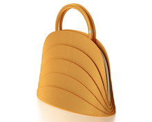 Load image into Gallery viewer, Millefoglie J handbag. Saffron-yellow python leather. Hawk’s eye gemstone. 18k gold-plated jewellery accents.