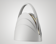 Load image into Gallery viewer, Medium Millefoglie handbag. Light Pisa-grey calfskin and malachite gemstone. 18k gold-plated jewellery accents.