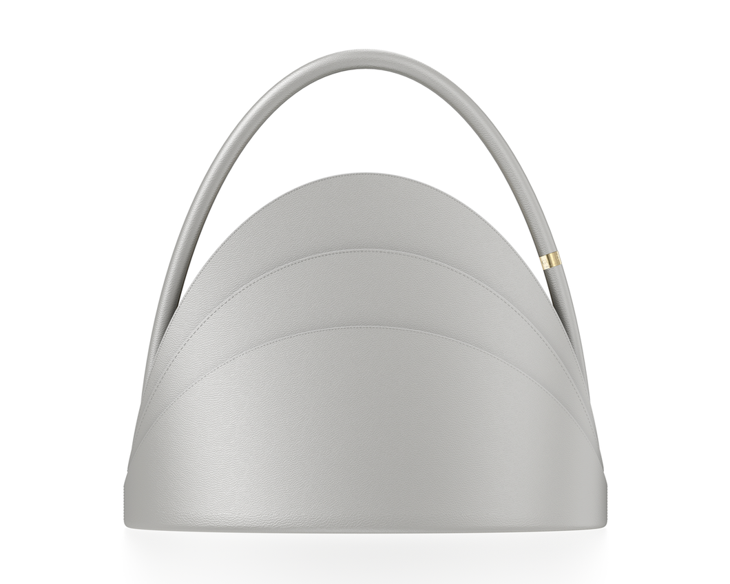 Medium Millefoglie handbag. Light Pisa-grey calfskin and hawk's eye gemstone. Gold-plated jewellery accents. - Gabo Guzzo