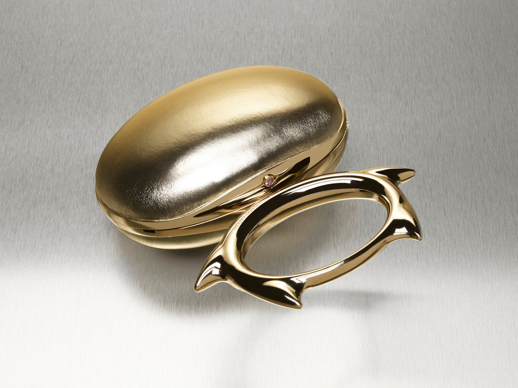 Gabo Guzzo Spinosa clutch bag. Fine jewellery clutch bag featuring a faceted-cut precious stone. Plated with 24 ct. gold. 