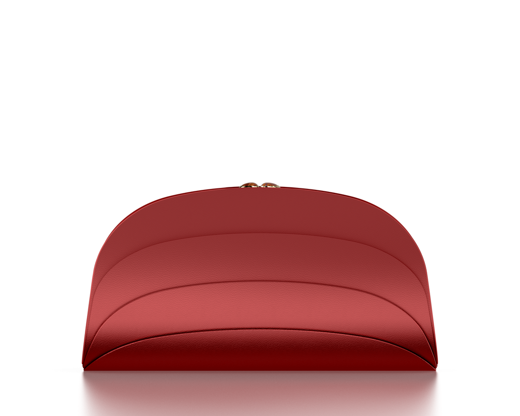 Millefoglie C clutch bag. Red calfskin and red tiger's eye gemstones. Gold-plated jewellery accents.